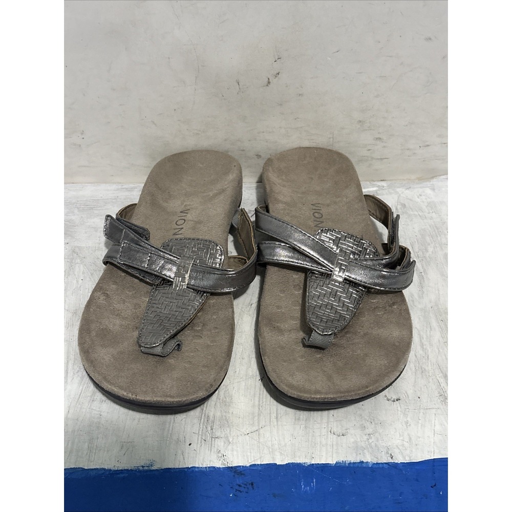 Vionic Orthotic Tide II Thong Flip Flop Sandals Womens 8 Silver Patent Leather